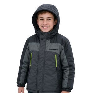 ZeroXposur  Boys 10/12 Gray Black Lined Ski Jacket Double Zip Fleece Lined Hood